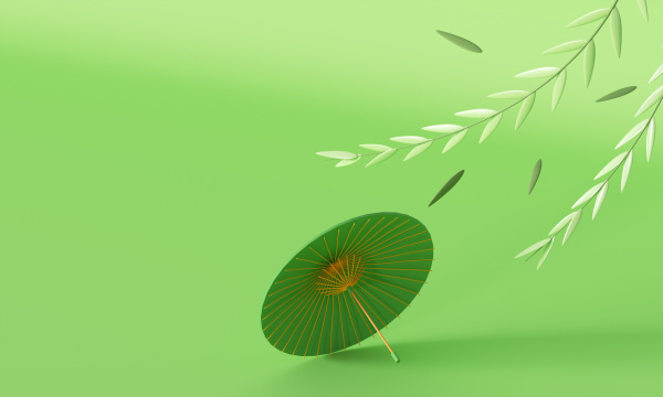 三维清明节柳叶雨伞场景