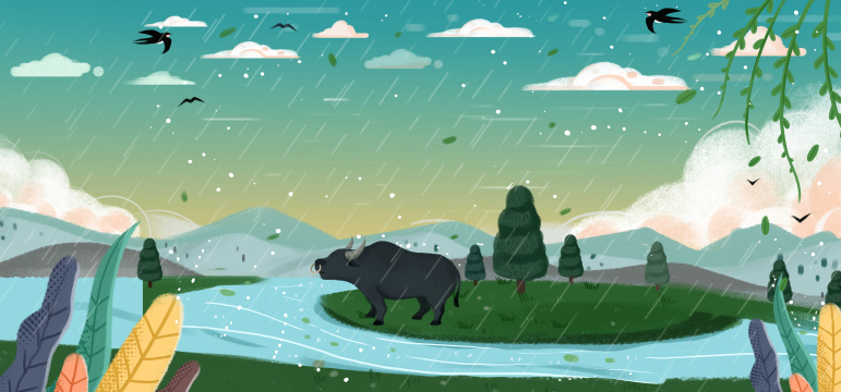 卡通手绘噪点清明节唯美插画