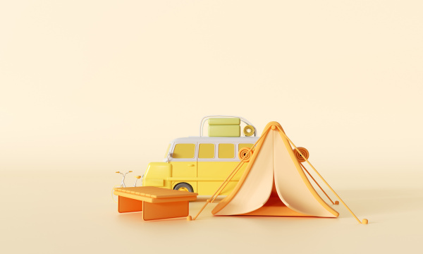 卡通手绘三维露营旅行活动插画