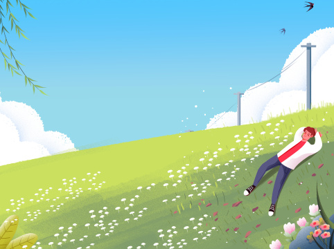 卡通手绘春天场景背景插画