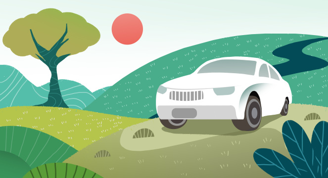 卡通手绘汽车自驾旅行插画