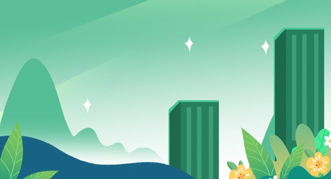 卡通手绘城市建筑背景闪屏插画 