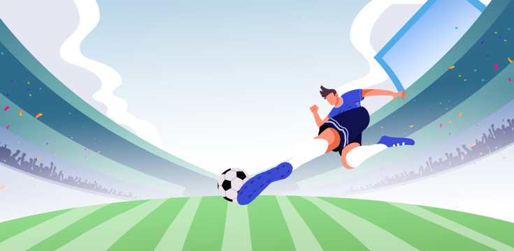  卡通手绘世界杯踢足球狂欢插画