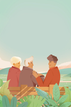 一家人坐在湖边插画