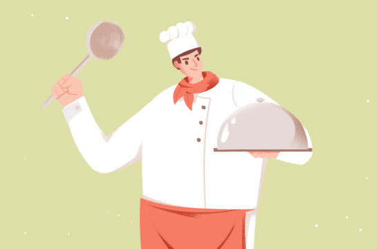 卡通手绘厨师烹饪煮饭插画