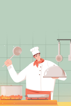 卡通手绘厨师烹饪煮饭插画