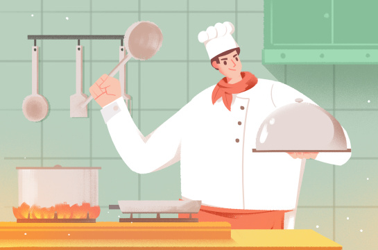 卡通手绘厨师烹饪煮饭插画