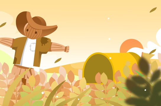 卡通手绘节气芒种小麦插画