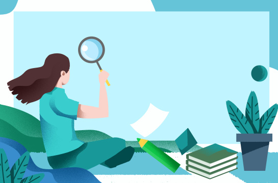 卡通女生手拿放大镜插画