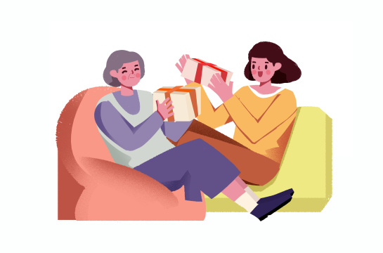 卡通手绘母女送礼物母亲节妇女节插画