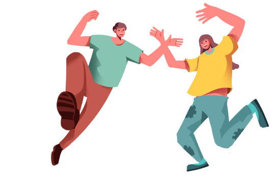 卡通手绘男女欢呼跳跃购物插画