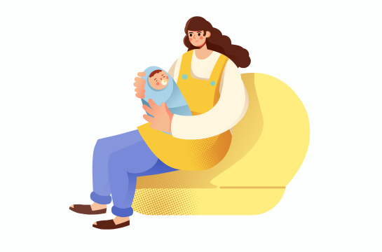 卡通手绘妈妈抱着婴儿插画