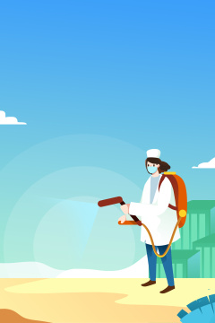 卡通手绘医护人员消毒插画