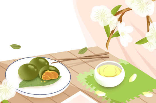 卡通手绘清明节桌上青团插画