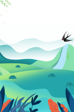 卡通手绘春天景色春季绿色花草背景插画