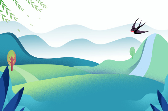 卡通手绘春天景色春季绿色花草背景插画