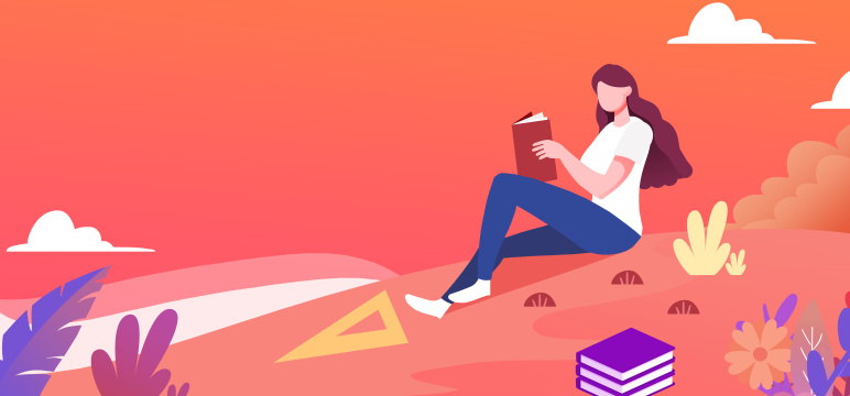 卡通开学季女生看书阅读插画