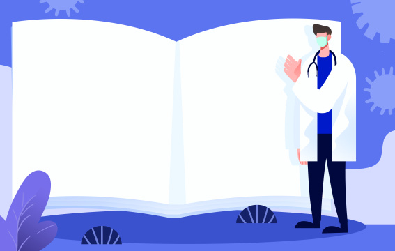 卡通手绘戴口罩医生解说介绍插画