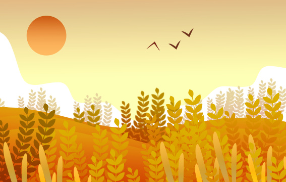  黄色小麦田芒种节气插画