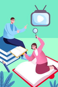 卡通开学季学生老师坐在书上插画