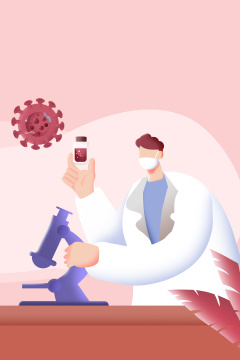卡通手绘戴口罩医生研究病毒疫苗样本插画