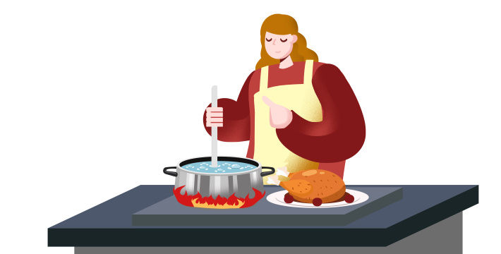 女人厨房做饭烹饪插画