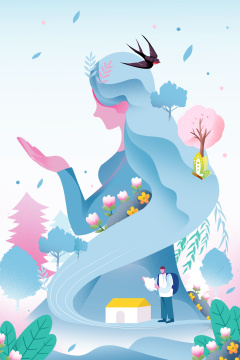 创意春天女神唯美插画