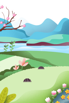 春天立春绿色草地场景插画