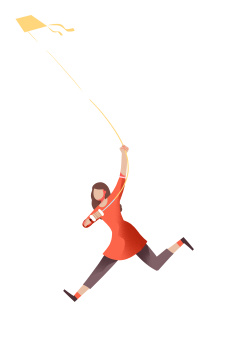 女人放风筝向前奔跑插画