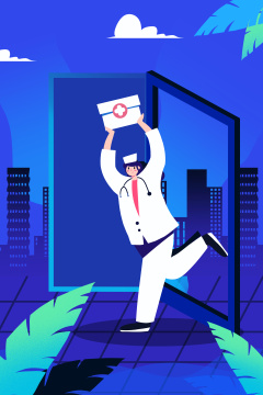 卡通手绘医疗医疗蓝色海报闪屏插画