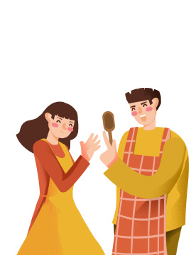 卡通手绘情侣煮饭插画