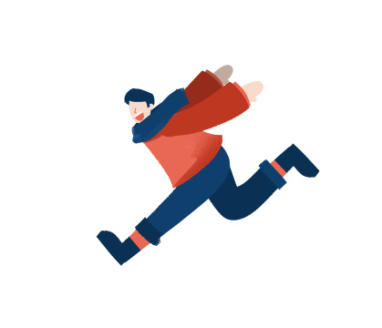 卡通手绘2020年新年新气象男孩雪中奔跑欢呼插画