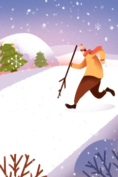 卡通手绘冬天冬至大寒小寒节气雪地插画