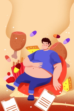 卡通手绘胖子暴饮暴食步世界糖尿病日插画