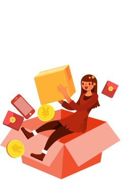 卡通手绘金币推广活动金融女生送好礼闪屏海报插画