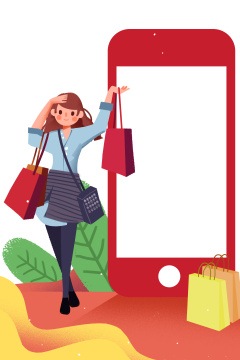  卡通手绘女神电商购物网购海报闪屏插画