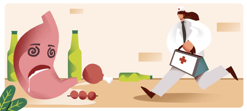 卡通手绘胃疼胃酸胃病闪屏海报插画