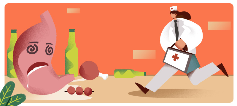 卡通手绘胃疼胃酸胃病闪屏海报插画