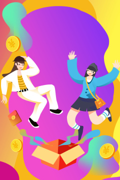 卡通手绘女生电商购物网购海报闪屏插画