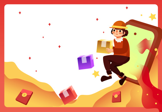  卡通手绘女生电商购物网购海报闪屏插画