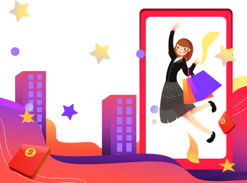 卡通手绘女生电商购物网购海报闪屏插画