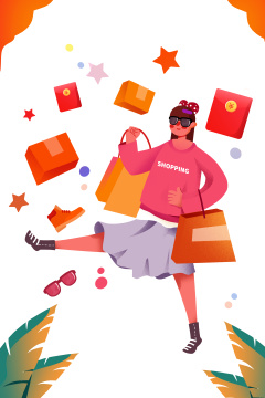  卡通手绘电商购物网购海报闪屏插画