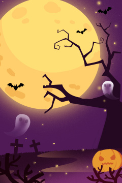 卡通手绘万圣节国外节日闪屏插画背景