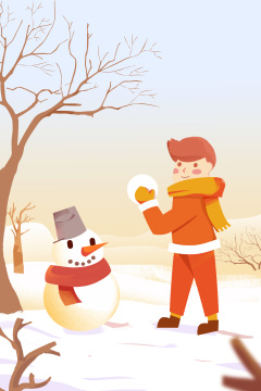 卡通手绘二十四节气立冬男孩堆雪人海报闪屏插画