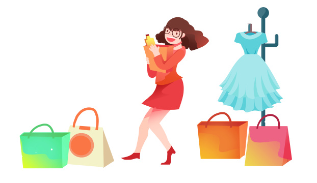 卡通手绘女生电商购物网购海报闪屏插画
