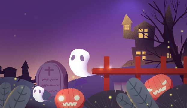  卡通手绘万圣节鬼怪巫婆闪屏插画背景