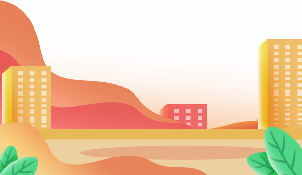 暖色调城市建筑街道背景横图插画 