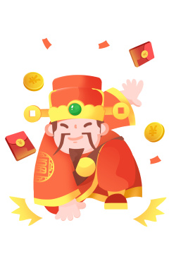 卡通手绘财神到喜庆红色插画