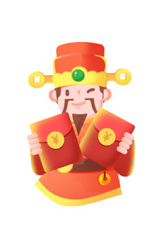 卡通手绘财神恭喜发财祝福送红包插画