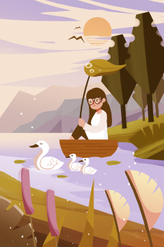 卡通手绘白露二十四节气叶子露水闪屏插画